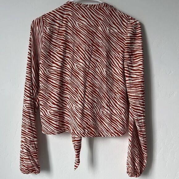 Joie Satin Tie Waist Cardigan Zebra Print Brown Orange Cream Size XS - Picture 3 of 3